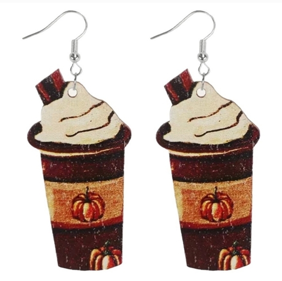 Jewelry - CUTE Pumpkin Spice Latte Dangle Drop Earrings NEW